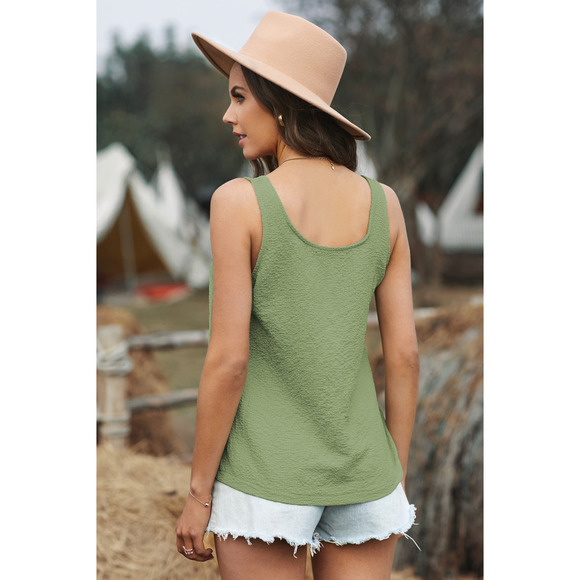 Boho Green Button Textured Tank Top - Picture 2 of 11